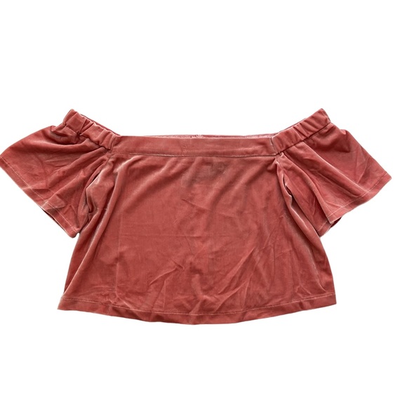 Evenuel Peach Velvet Velour Off Shoulder Crop Top - Size Large - Picture 4 of 11
